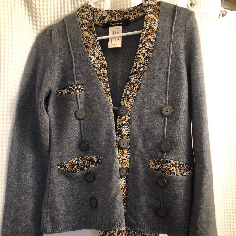 Cartonnier Gray Wool Floral Cardigan